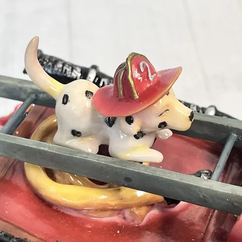Vintage Roman Inc Music Box Santa Fireman Firetruck Figurine Christmas *Damaged*